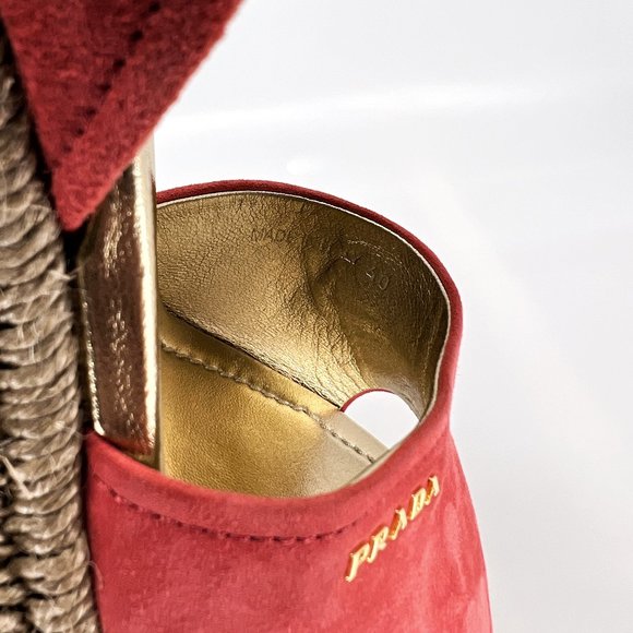 PRADA Size 39 US 9 Calzature Donna Suede Woven Espadrille Wedge Sandals Box/Dust - Picture 10 of 15